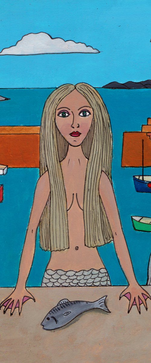 Mermaid in Mousehole harbour by Tim Treagust