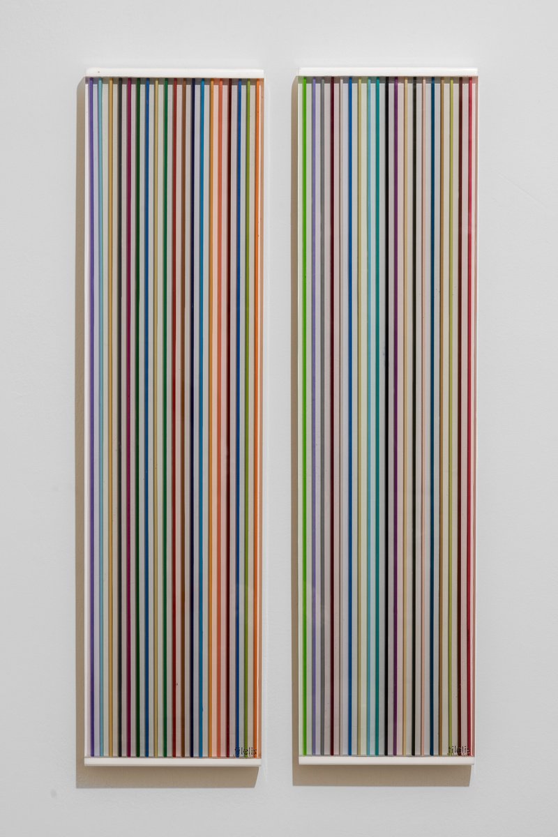 Geometric Abstract Sculpture By George Tilelis, 8 X 30, Vertical Parallels, Original Artwork