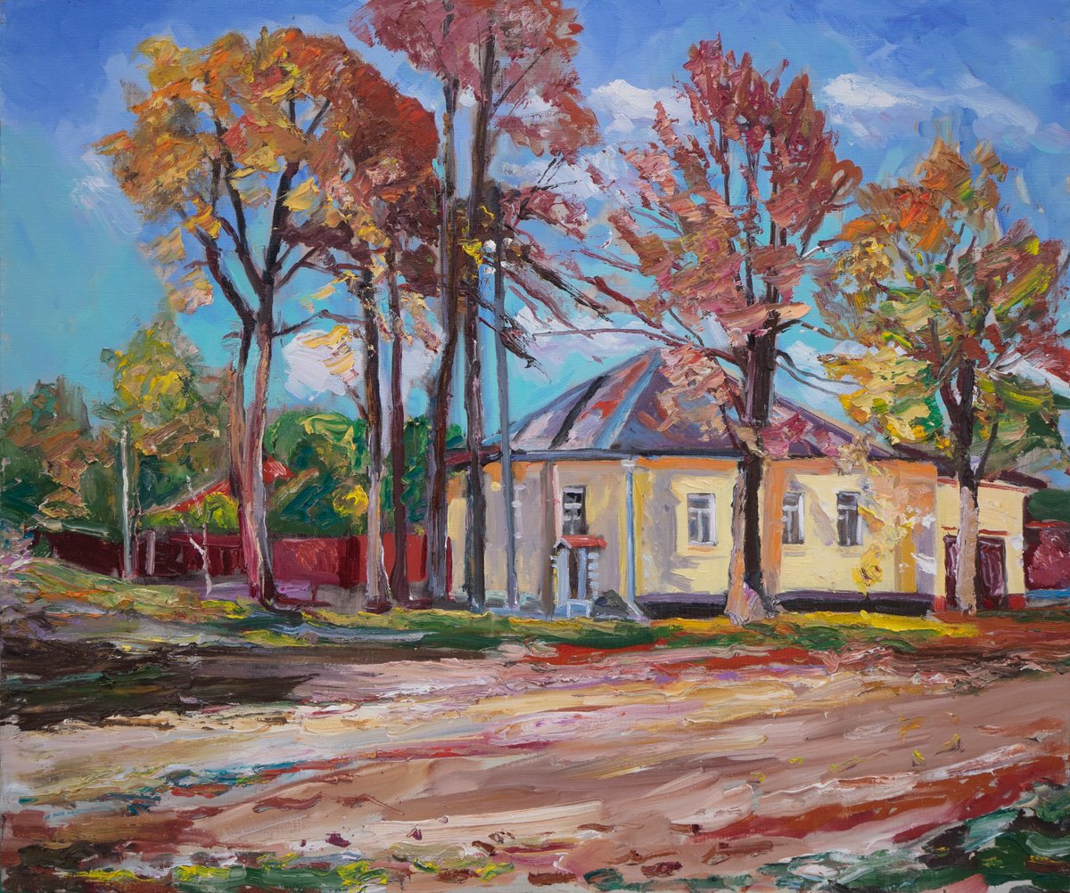 Impressionistic Landscape Oil Painting By Vyacheslav Onyshchenko, 35 X 30", Warm Autumn, Original Artwork