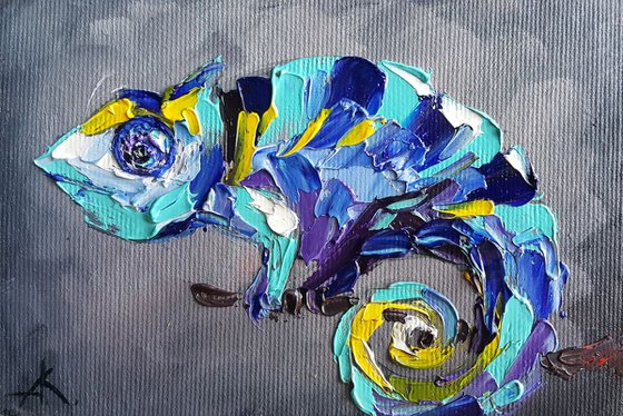 Сhameleon - oil painting, animal oil painting, chameleon art, oil, gift idea