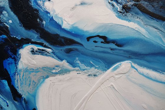 Hamptons Rush 190cm x 100cm Blue White Abstract Art