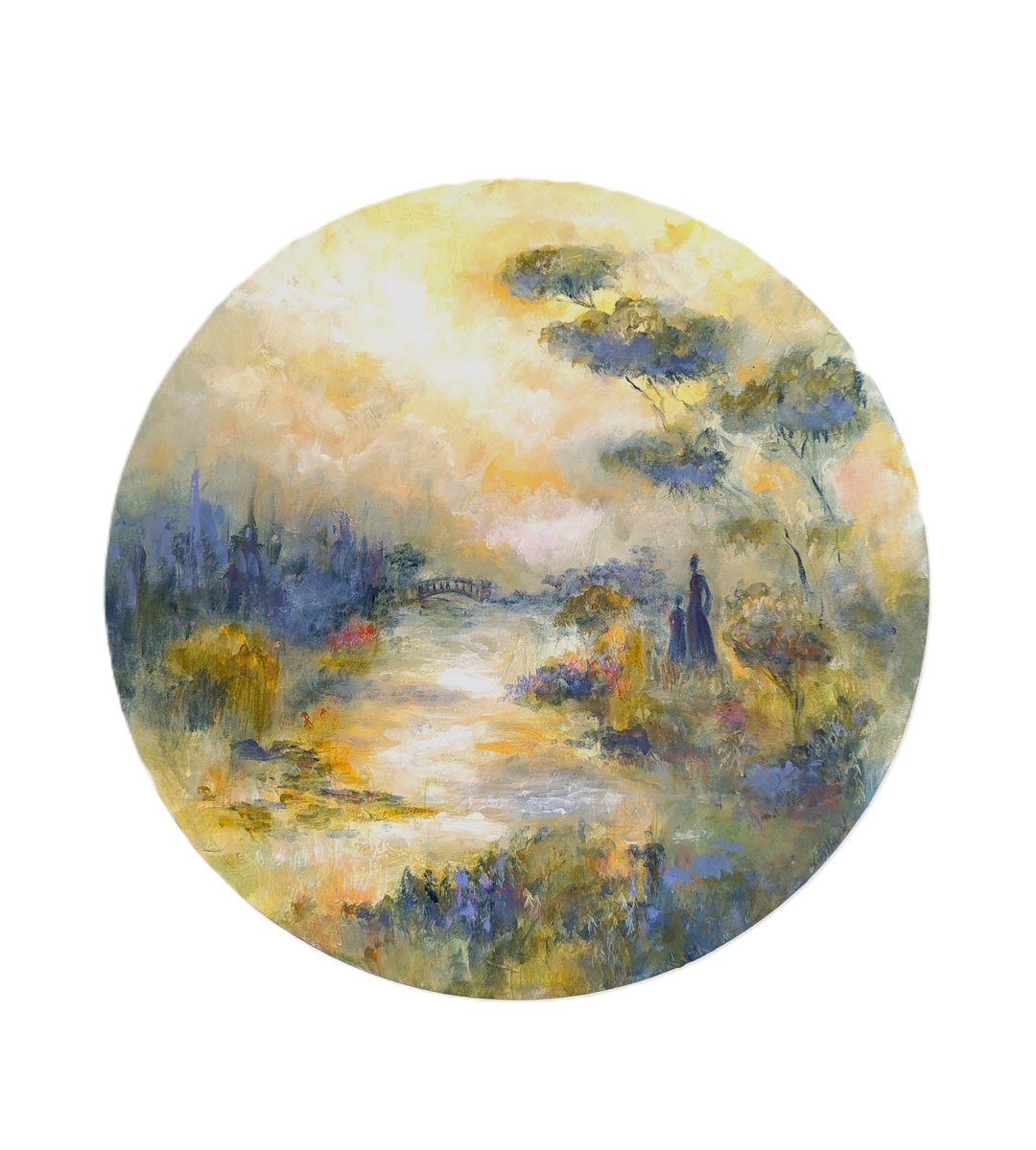 Impressionistic Landscape Acrylic Painting By Loetitia Pillault, 24 X 24", A Peaceful Day., Original Artwork