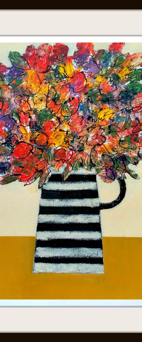 Flowers in a Striped Vase III by Jan Rippingham