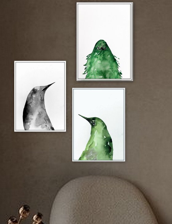 Set of 3 Bird paintings.