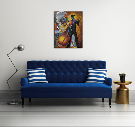 Passionate evening (70x90cm, oil painting, modern art, ready to hang, music painting)