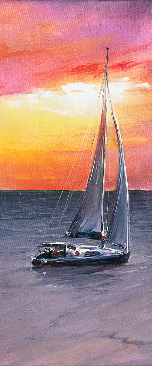 Sailing art sunset by Bozhena Fuchs