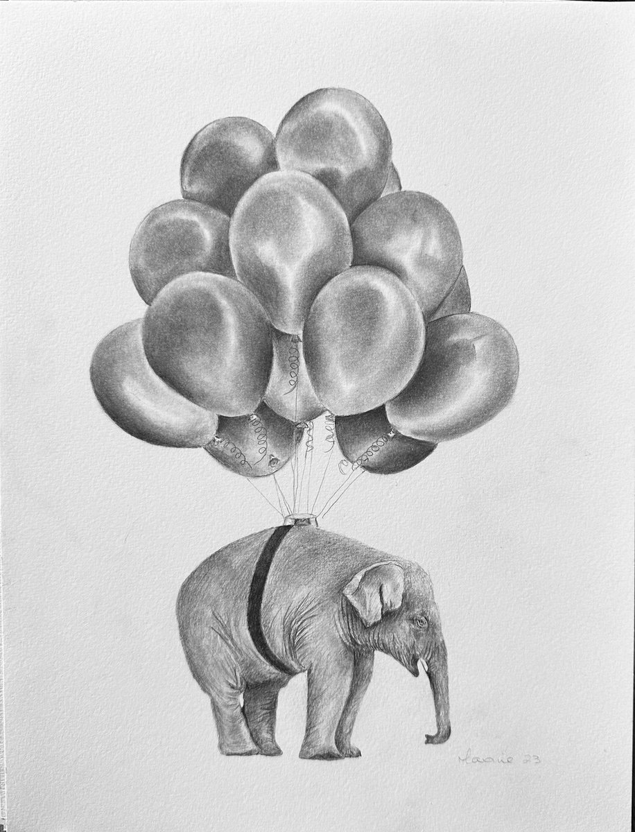 Elephant with balloons by Maxine Taylor