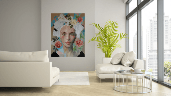 Mysterious Rose Collection - Louise - Art-Deco - Colonial - Portrait - XL LARGE PAINTING
