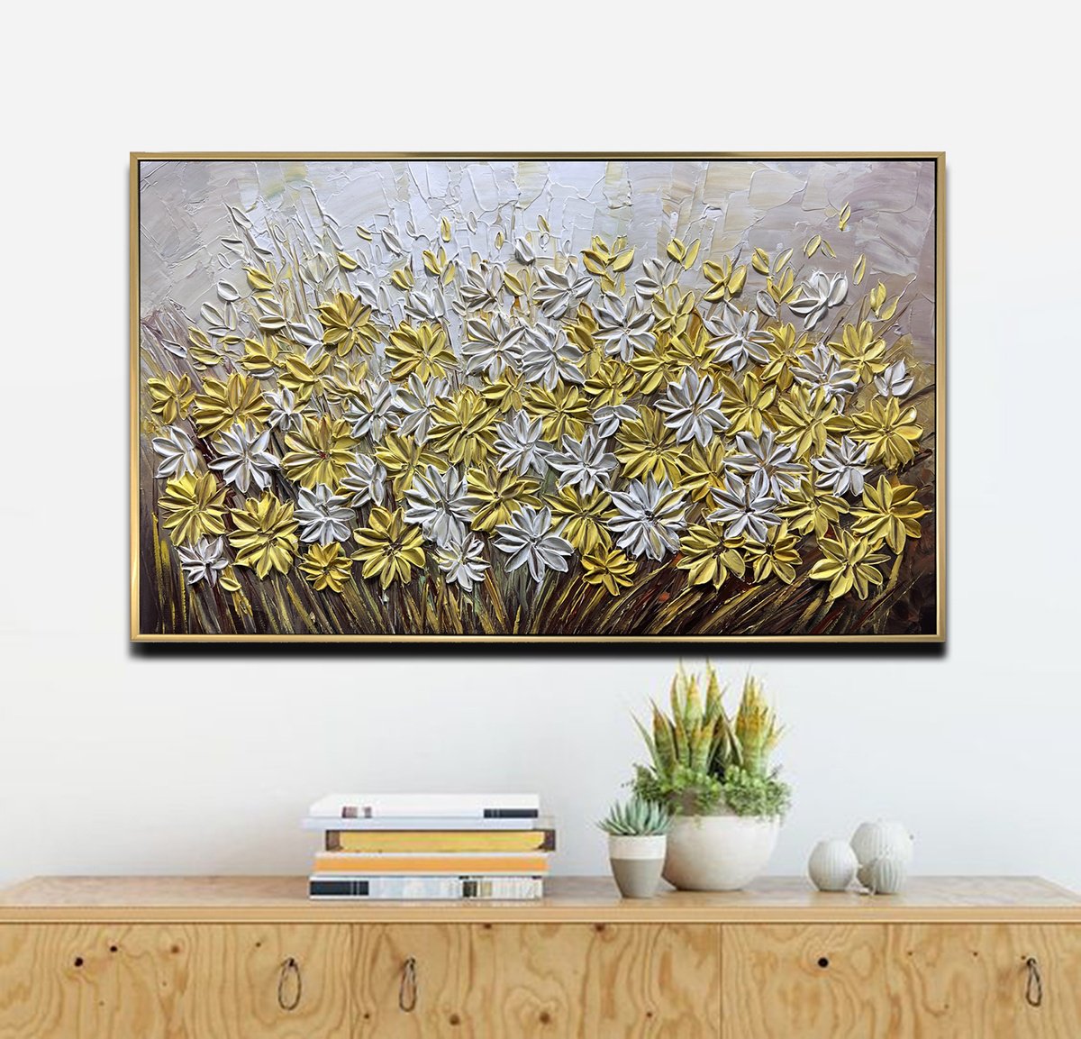 Abstract Acrylic Painting By Lana Guise, 29 X 17", Daisy Fields, Original Artwork