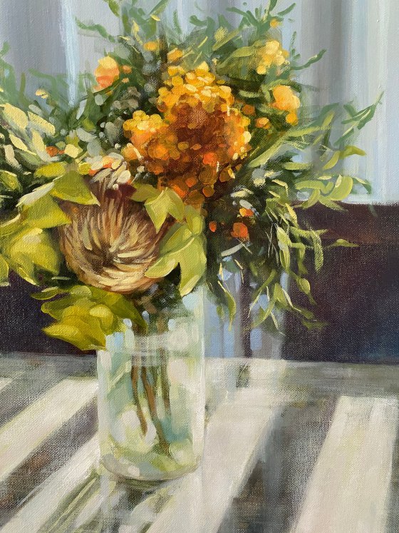 Afternoon light. Australian flowers in a jar