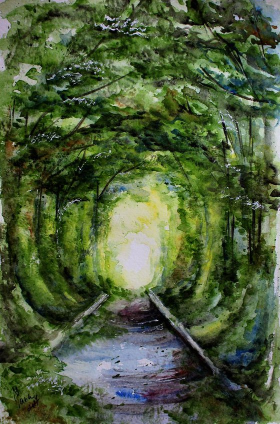 ORIGINAL Watercolor Nature Painting - Ukrainian Nature - Love Tunnel in Ukraine - Wonderful Landscape - Authentic Motives - Watercolor Artwork - Nature Wild Beauty - Aquarelle Art - Home Decor