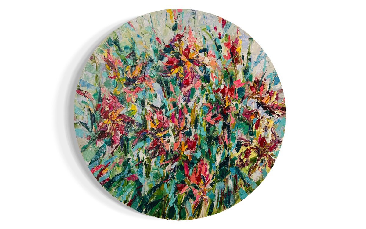 Impressionistic Botanical Oil Painting By Olga Beketova, 35 X 35", Awakening, Original Artwork