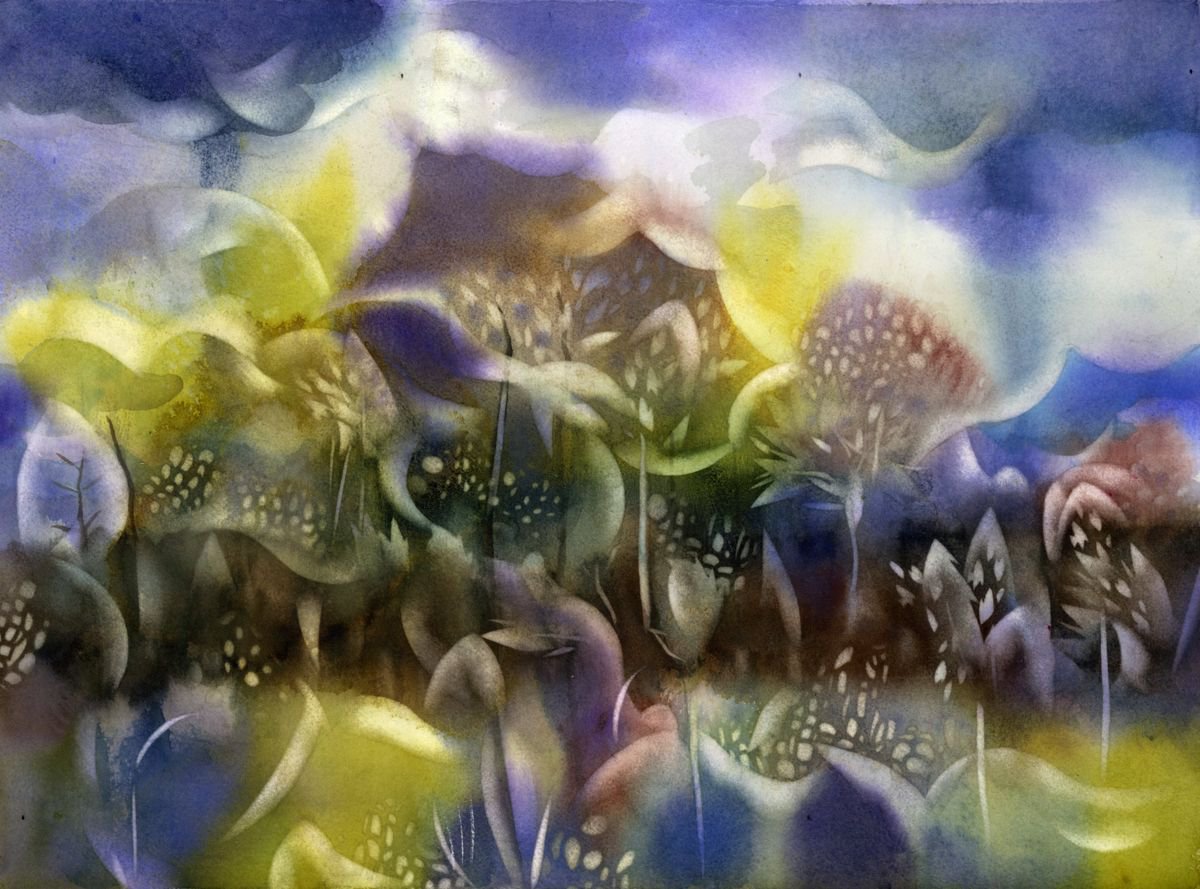 Abstract Landscape Watercolour By Alfred Ng, 23 X 17, Meadow Fantasia, Original Artwork