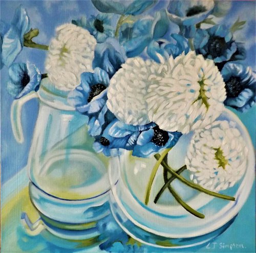 Glass Reflections With Summer Blues by Louisa J  Simpson