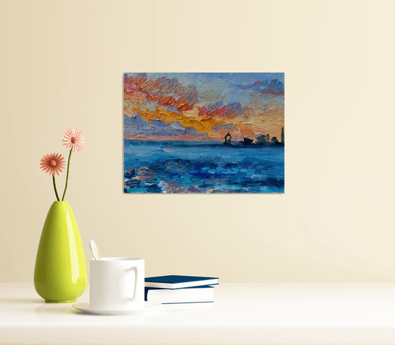 "Sunset in Sochi", 18*24cm, impressionistic oil mountains landscape etude painting