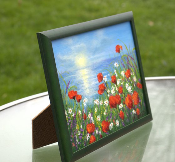 Seascape and poppy field