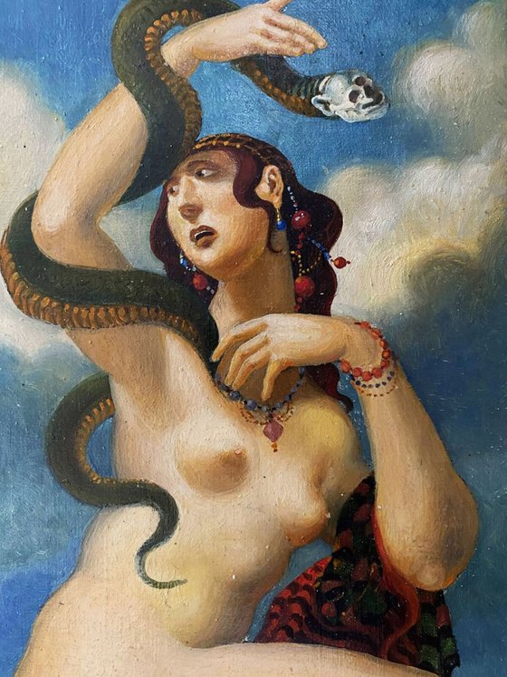 Naked girl with a snake