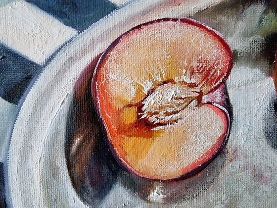 "Plums dream of the sea. "  still life liGHt original painting PALETTE KNIFE  GIFT (2021)