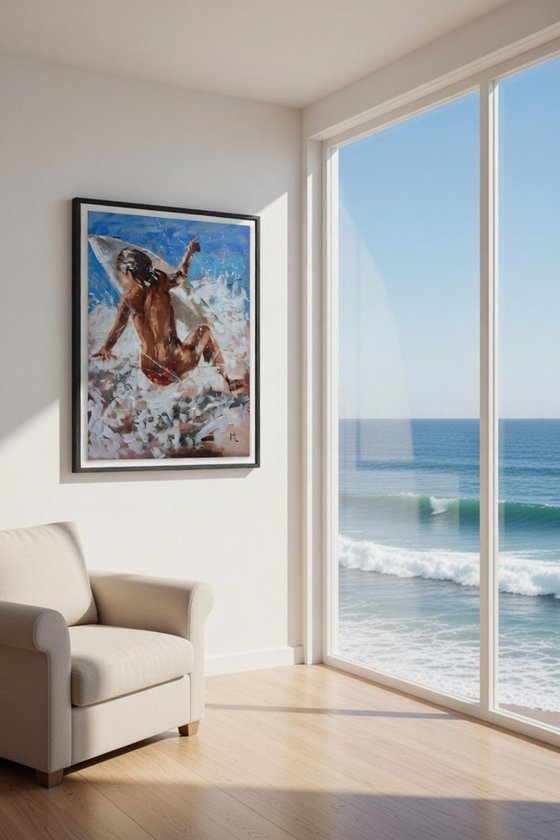 " GIRL SURFING IN CALIFORNIA WAVE FREE "