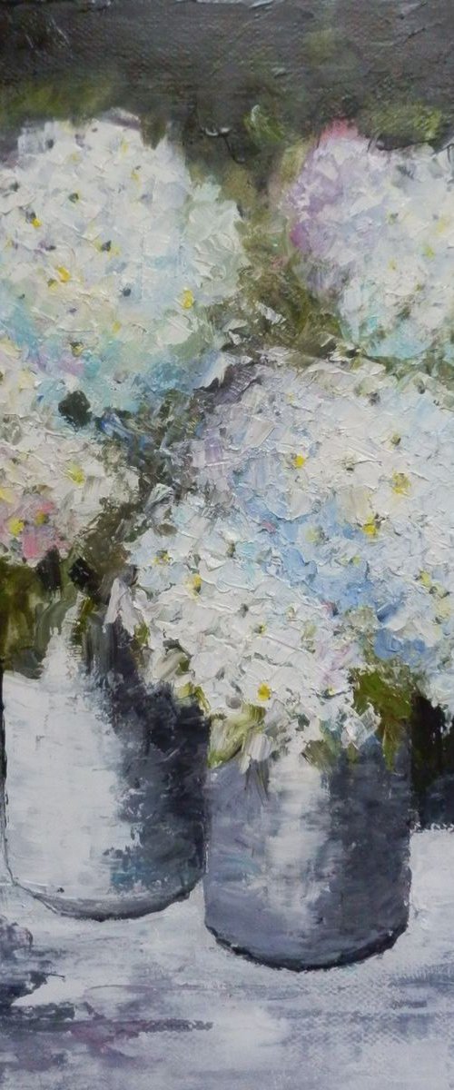 Still life with hydrangeas by Maria Karalyos