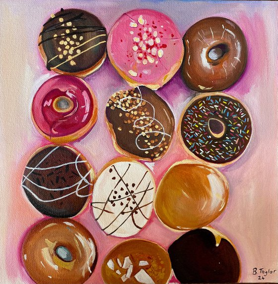 Doughnuts oil painting