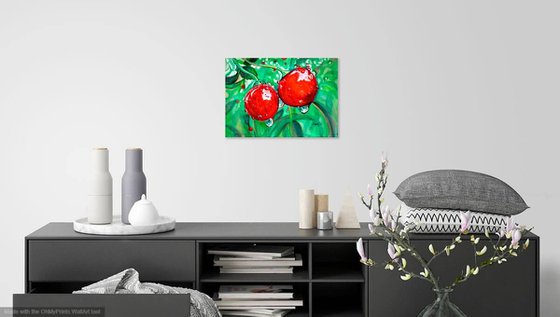 Red ripe Cherries in the Orchard watercolor painting on sale