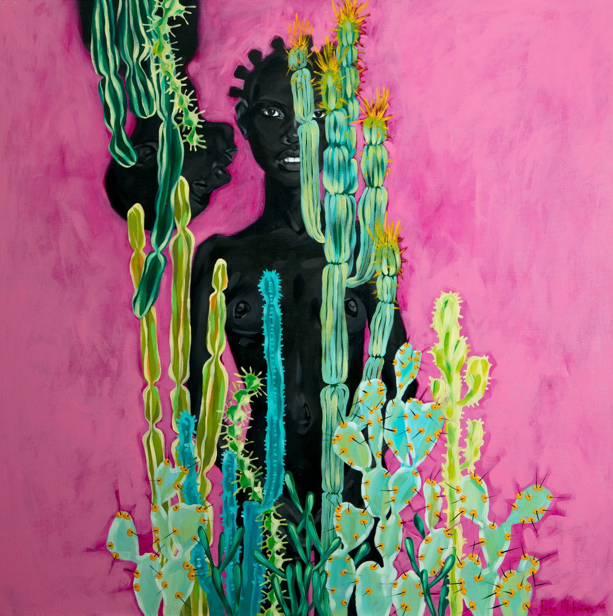 Behind Cactuses (140x140cm/55x55in) by Inga Makarova