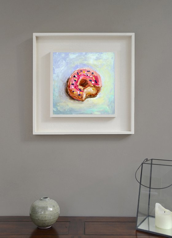 Donut Painting Original Art Small Food Artwork Dessert Wall Art