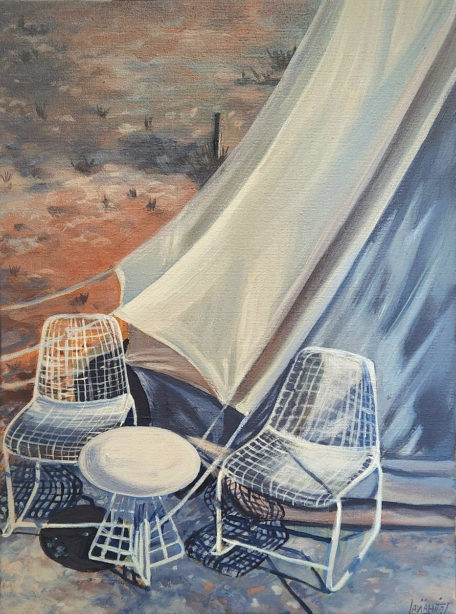 Expressive Still Life Acrylic Painting By Anahita Amouzegar, 12 X 16, A Cosy Tent Ll, Original Artwork