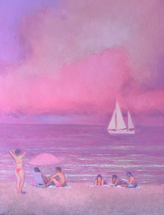 Pink evening at the sea