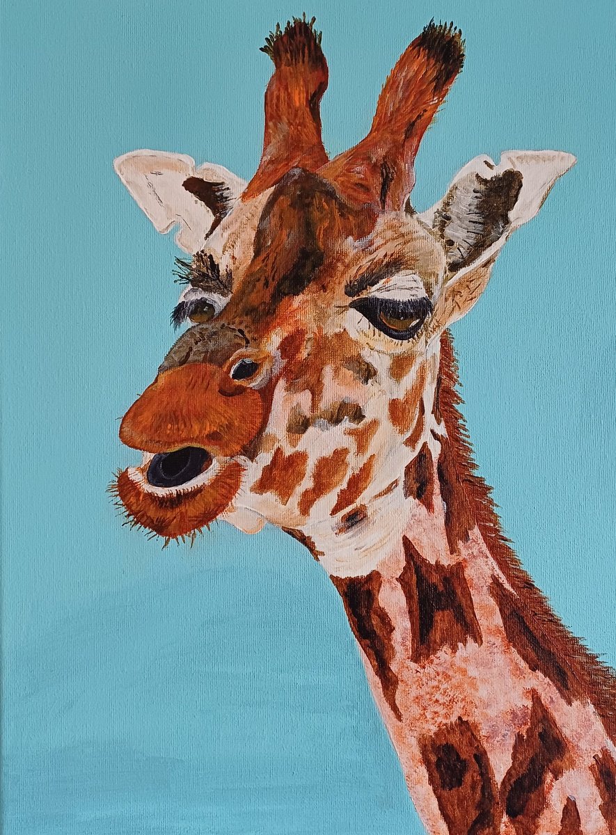 Photorealistic Animal Acrylic Painting By Corinne Hamer, 12 X 16, Giraffe, Original Artwork
