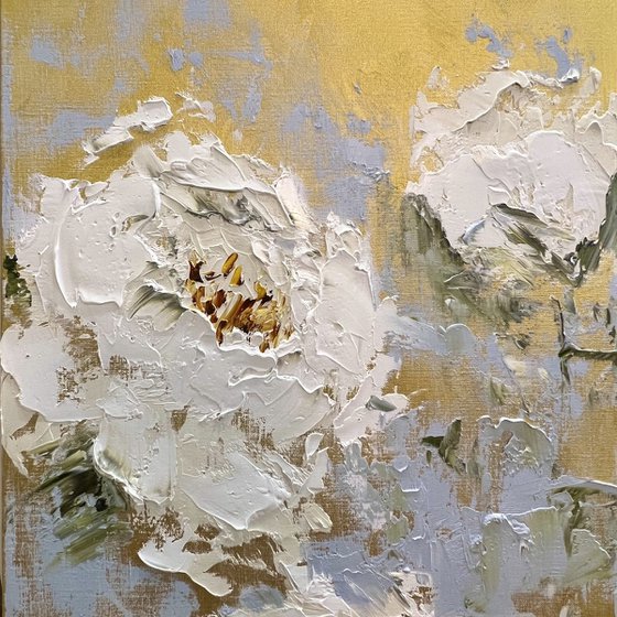 Gold and White Abstraction Peonies.