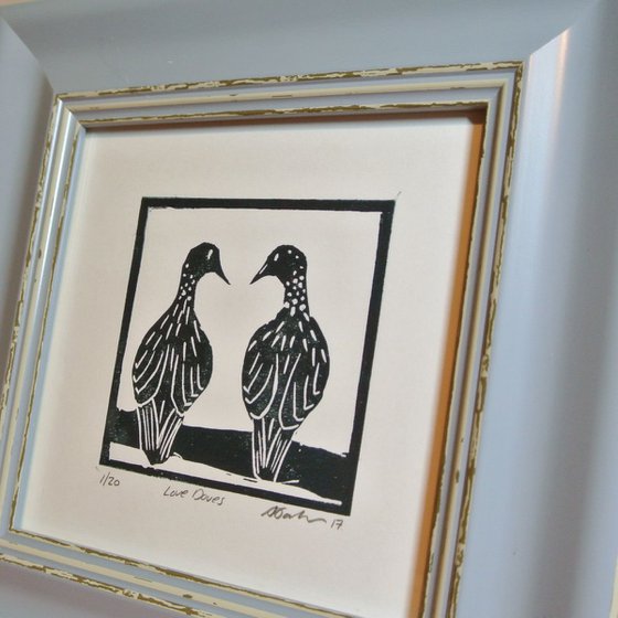 Love Doves, Framed Artwork, Monoprint on Paper