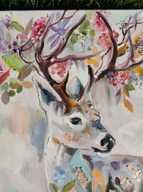 Animals set, Deer painting on canvas, Animals wall art, Boho painting