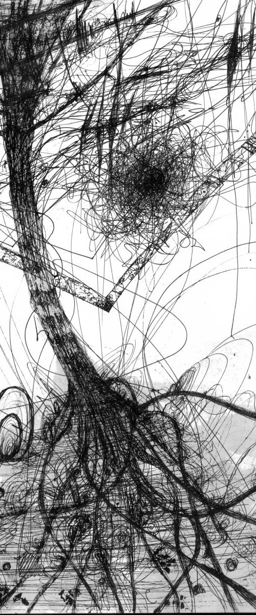 FANTASTIC SPONTANE INK DRAWING ON PAPER BY MASTER KLOSKA THE TREE SERIES SINGULARITY COSMIC LINES ENERGY by Kloska Ovidiu