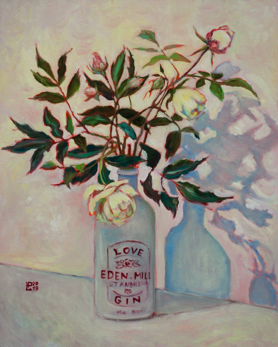 Impressionistic Botanical Oil Painting By Liudmila Pisliakova, 16 X 20", Time In A Bottle, Original Artwork