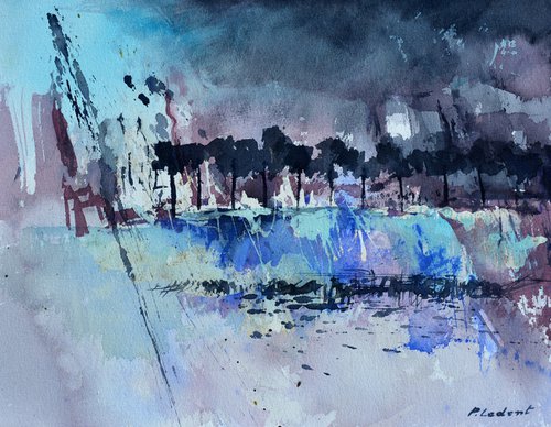 Blue fantasy landscape  - abstract watercolor - 3423 by Pol Henry Ledent