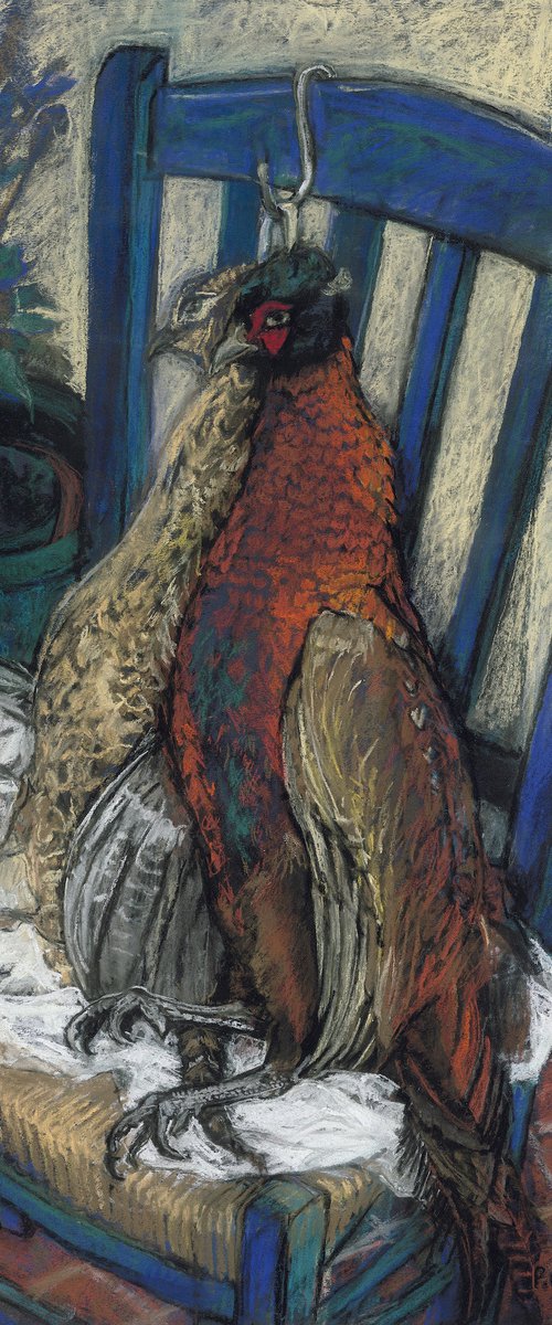 BRACE OF PHEASANTS ON A CHAIR by Patricia Clements