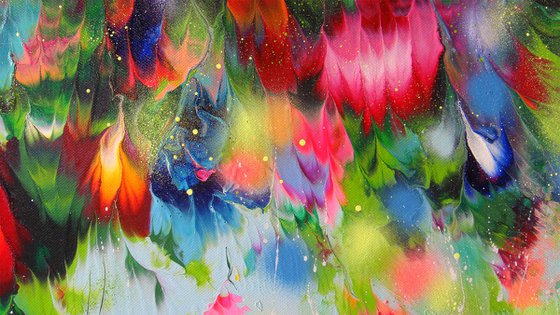 "Hummingbirds and Flowers" LARGE Abstract painting