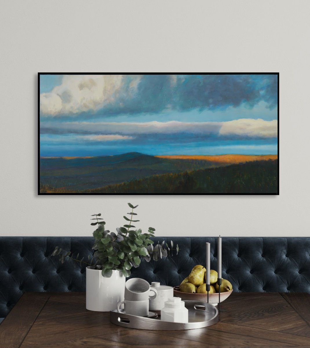 Impressionistic Landscape Acrylic Painting By Bo Kravchenko, 48 X 24, Mountain Horizons, Original Artwork