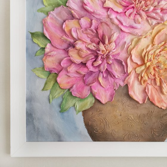 Peony bouquet, sculpture painting