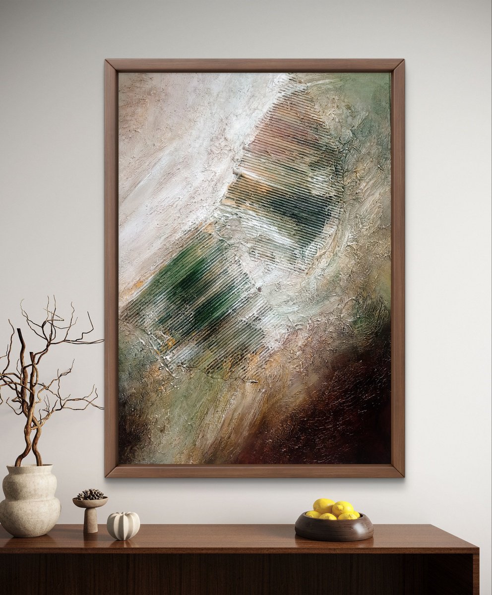 Abstract Acrylic Painting By Alexandra Petropoulou, 28 X 39, Emerald Stillness, Original Artwork