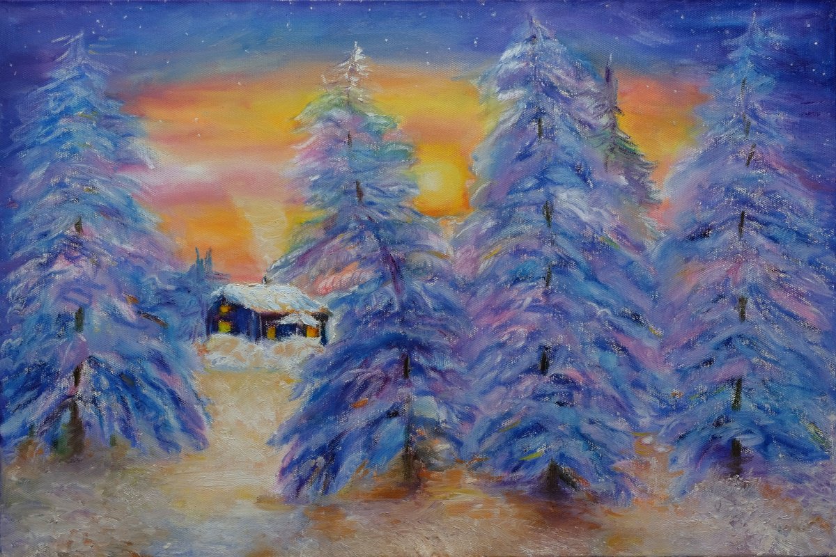 Impressionistic Landscape Oil Painting By Anastasia Woron, 24 X 16, Winter., Original Artwork