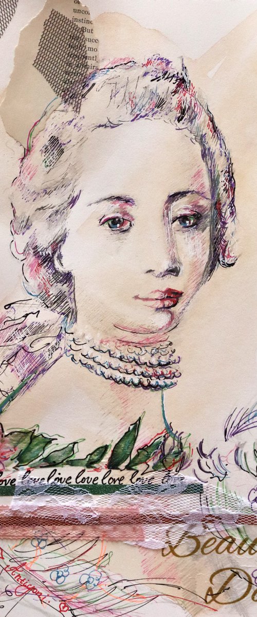 Rococo  Woman - Portrait mixed media drawing on paper by Antigoni Tziora