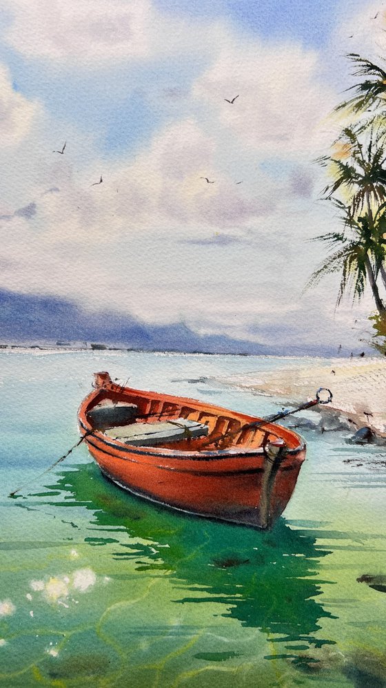 Red Boat in Emerald Bay