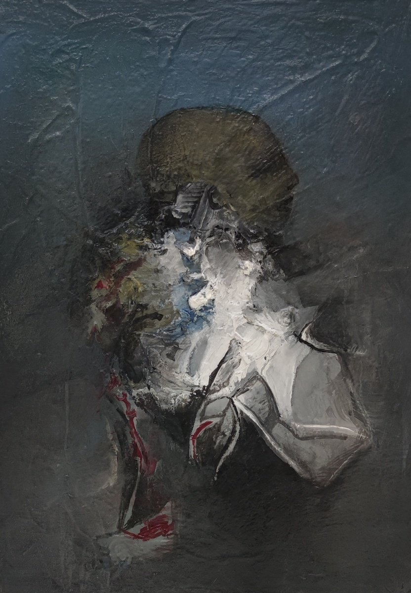 Abstract Portrait Oil Painting By Mladen Ilic, 14 X 19", Lyric, Original Artwork