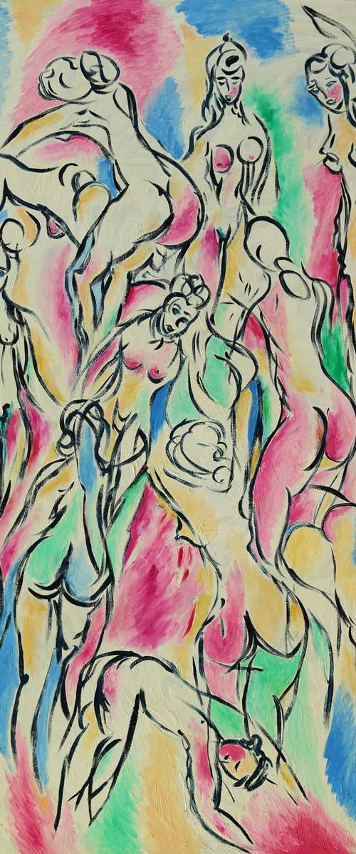 ILLUSION AND GRACE - nude erotic original painting, abstract large, interior art by Karakhan