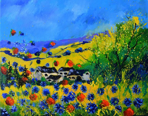 Poppies and blue cornflowers in my countryside by Pol Henry Ledent