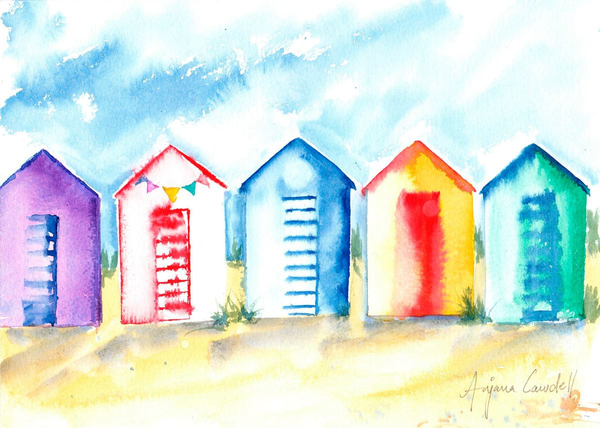 Beach Hut Painting Seaside Art Original Watercolour Painting