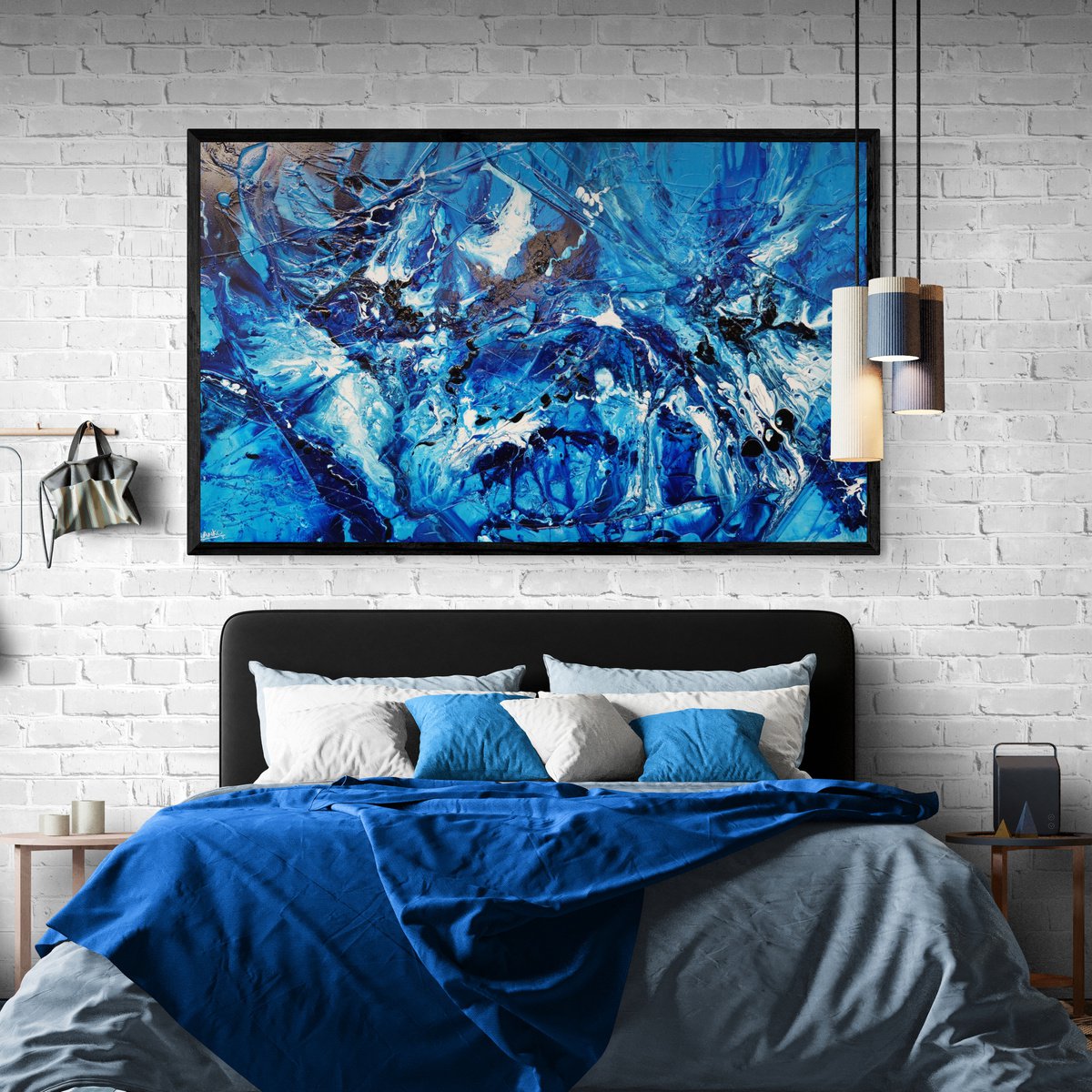 Aquafied 200cm x 120cm Blue Textured Abstract Art by Franko